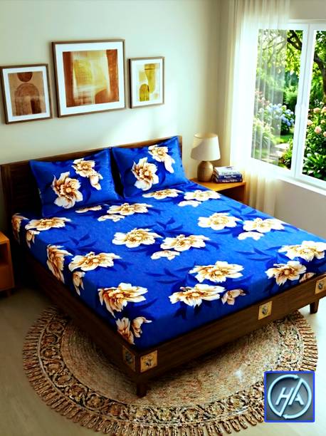 H A MOSARI CENTRE Polycotton Double Flat 250 TC Floral 1 AC Bedsheet with 2 Pillow Covers