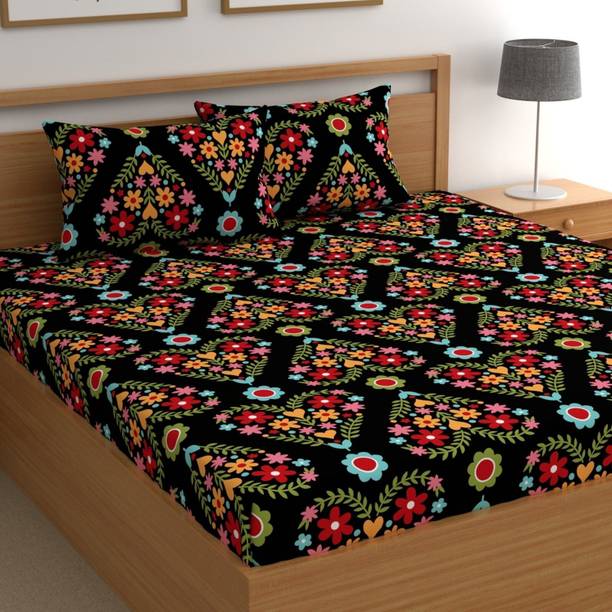 CG Homes Cotton Double Flat 180 TC Floral 1 Bedsheet with 2 Pillow Covers