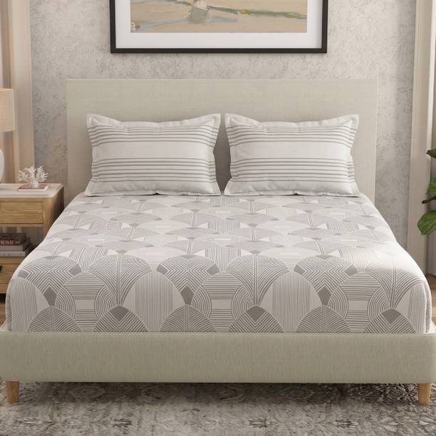 Huesland Cotton King Flat 144 TC Printed 1 Bedsheet with 2 Pillow Covers