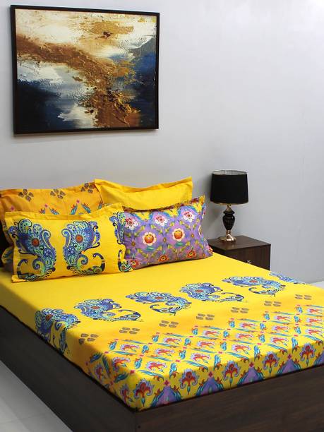 Bombay Dyeing 210 TC Cotton King Jaipuri Prints Flat Bedsheet