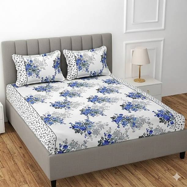 BLUEDOT Cotton Double Fitted (Elastic) 210 TC Printed 1 Bedsheet
