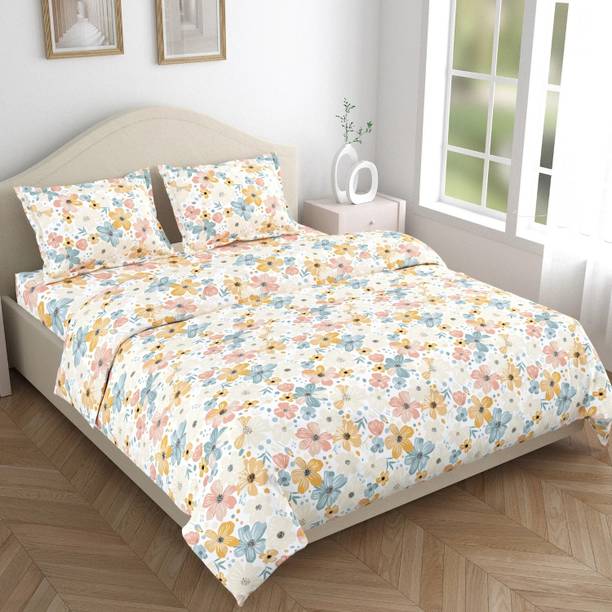 haus & kinder Cotton King Flat 144 TC Floral 1 Bedsheet with 2 Pillow Covers