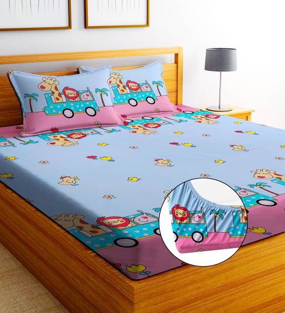 EXFAB Cotton King Fitted (Elastic) 244 TC Cartoon Bedsheet