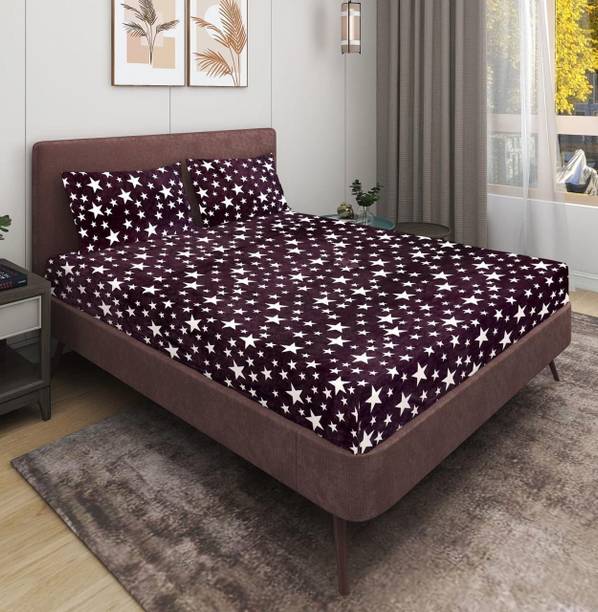 SHOPHOX Woolen King Fitted (Elastic) 300 TC Printed Bedsheet