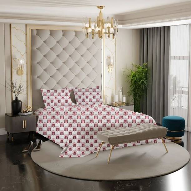 CARLTON LONDON Cotton Queen Flat 200 TC Geometric 1 Bedsheet with 2 Pillow Covers