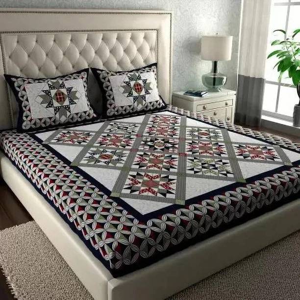 Poorak Cotton Double Flat 104 TC Jaipuri Prints Bedsheet