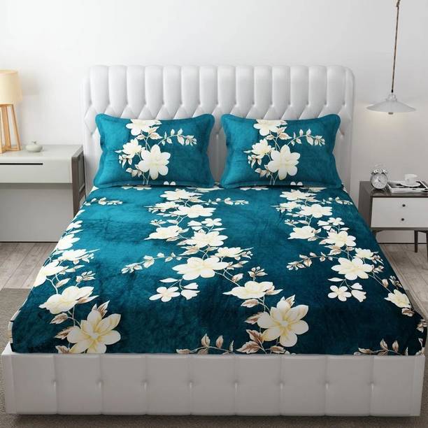 BLUEDOT Fleece King Fitted (Elastic) 200 TC Floral Bedsheet