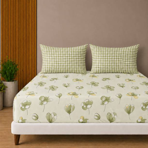 Amrange Cotton King Fitted (Elastic) 190 TC Floral 1 Be...