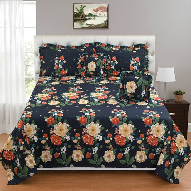 FINE TEX WORLD Cotton Blend Double Flat 230 TC Abstract Bedsheet
