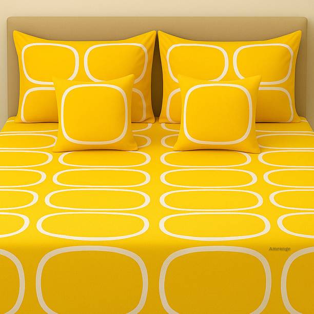 Amrange Cotton Double Flat 190 TC Checkered 1 Bedsheet with 2 Pillow Covers