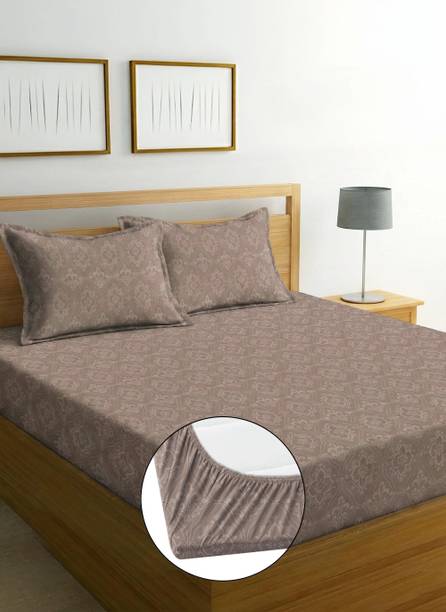 EXFAB Cotton Super King Fitted (Elastic) 300 TC Self Design 1 Bedsheet