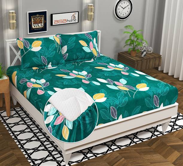 VAS COLLECTIONS Cotton Double Fitted (Elastic) 180 TC F...