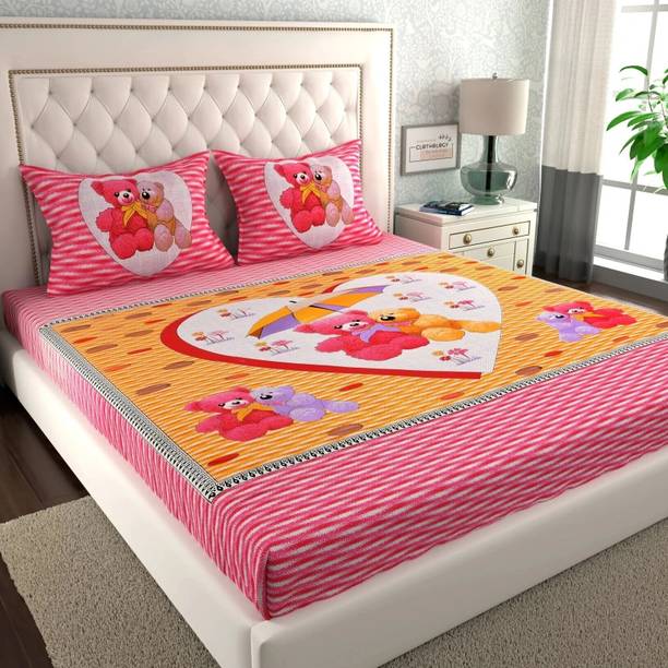 CLOTHOLOGY Cotton Double Flat 144 TC Jaipuri Prints 1 Bedsheet wi