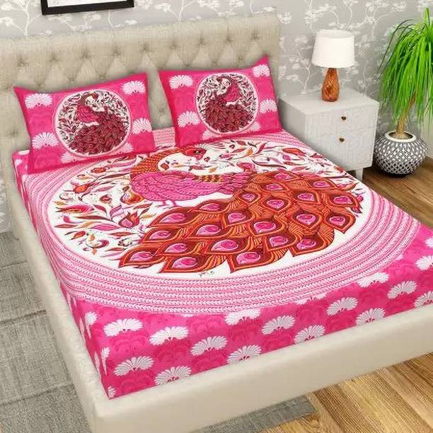 Poorak 104 TC Cotton Double Jaipuri Prints Flat Bedsheet
