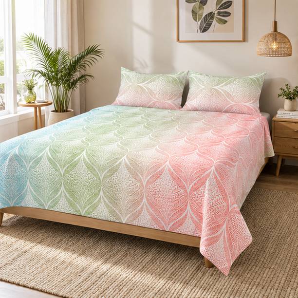 Bombay Dyeing Cotton Double Flat 180 TC Printed 1 Bedsheet with 2 Pillow Covers