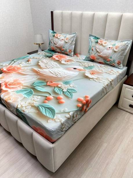 ANVIKA HOME Microfiber Double Flat 300 TC 7D Digital 1 Summer Bedsheet with 2 Pillow Covers, 2 Cushion Covers