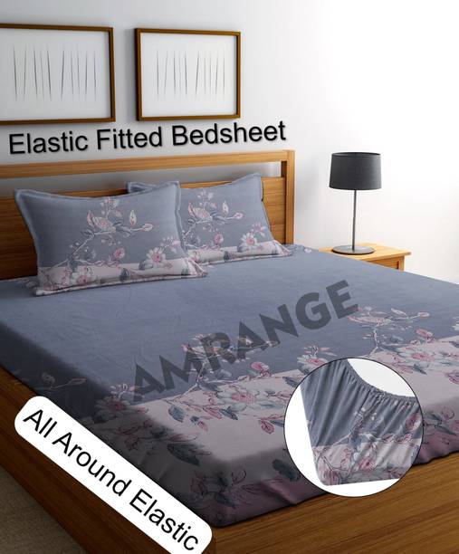 Amrange 210 TC Microfiber King 3D Printed Fitted (Elastic) Bedsheet