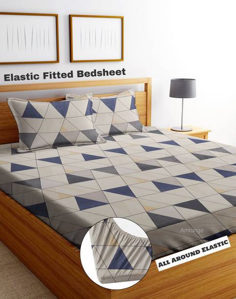 Amrange 190 TC Microfiber King 3D Printed Fitted (Elastic) Bedsheet