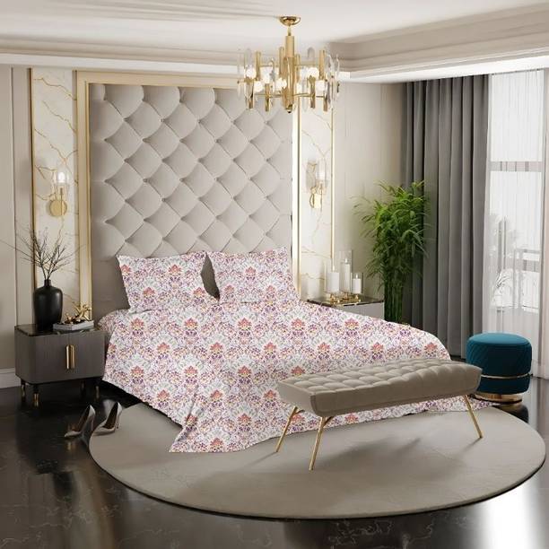 CARLTON LONDON Cotton Queen Flat 180 TC Floral 1 Bedsheet with 2 Pillow Covers