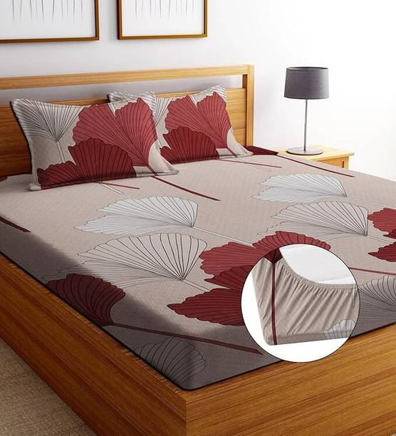 LA MANTTA Cotton Blend King Fitted (Elastic) 250 TC Printed 1 Bedsheet
