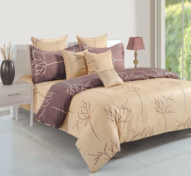 SWAYAM Cotton Double Fitted (Elastic) 200 TC Floral 1 Bedsheet with 2 Pillow Covers