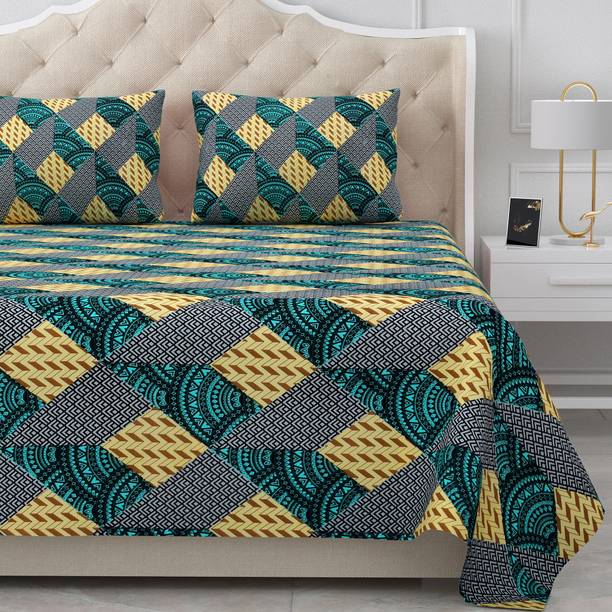 BELLA CASA 180 TC Cotton King Geometric Flat Bedsheet