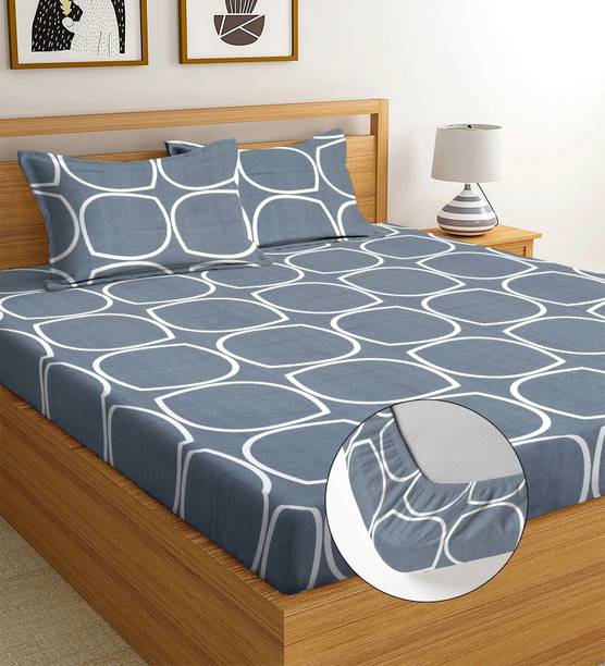 BLUEDOT Microfiber Double Fitted (Elastic) 242 TC Printed 1 Bedsheet with 2 Pillow Covers