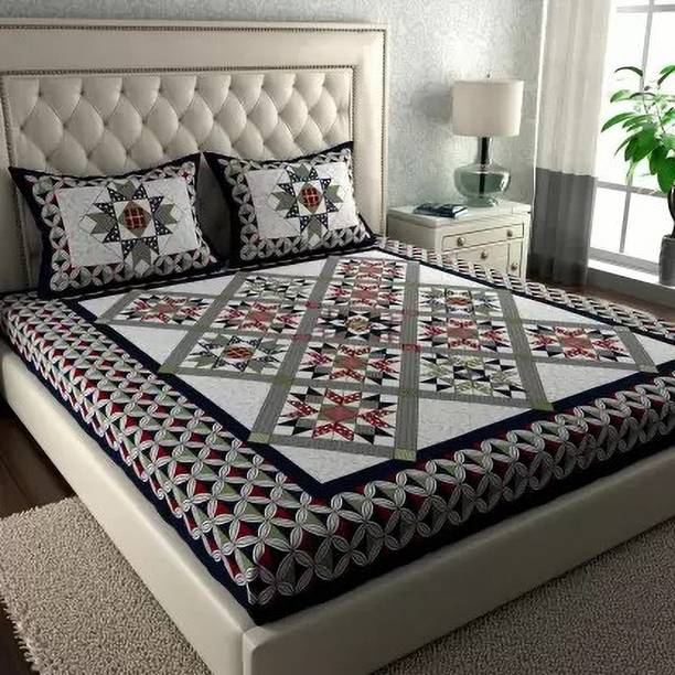 Poorak 104 TC Cotton Double Jaipuri Prints Flat Bedsheet