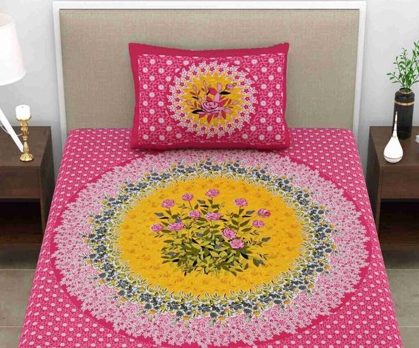 KAANY FAB 144 TC Cotton Single Jaipuri Prints Flat Bedsheet