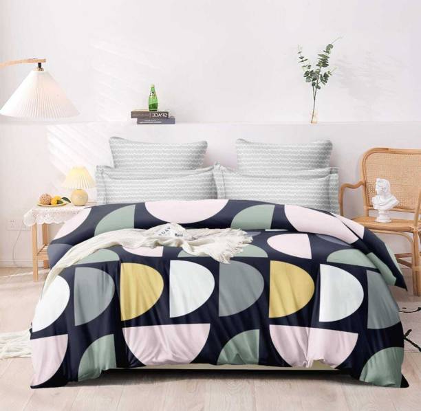 Ninenest 220 TC Cotton, Silk Double Printed Fitted (Elastic) Bedsheet