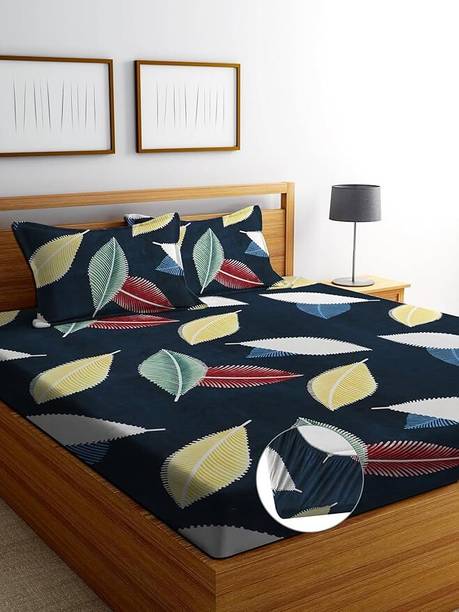 LA MANTTA Cotton Blend King Fitted (Elastic) 250 TC Printed 1 Bedsheet