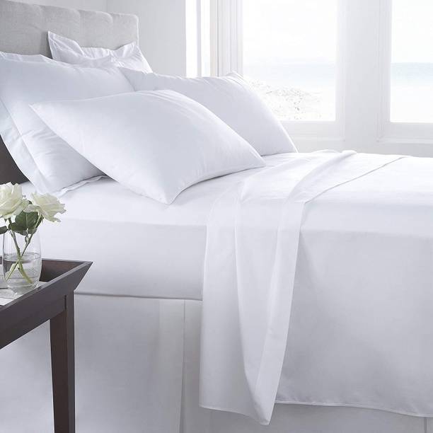 Huesland Cotton Double Flat 144 TC Solid 1 Bedsheet with 2 Pillow Covers