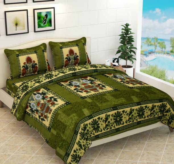 ANIKET Woolen Double Flat 204 TC Printed 1 Bedsheet with 2 Pillow Covers