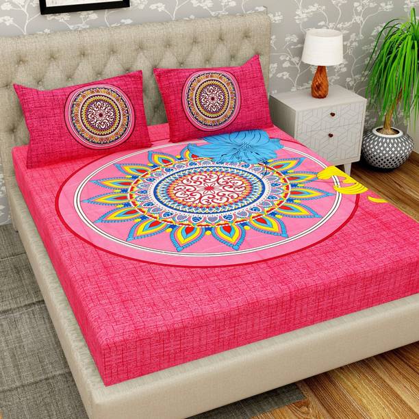Cosito 144 TC Cotton Double Jaipuri Prints Flat Bedsheet