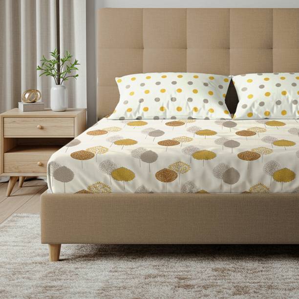 Urban Space Cotton Super King Flat 200 TC Floral 1 Bedsheet with 2 Pillow Covers