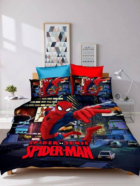 HarshBala Cotton Queen, Double Flat 220 TC Cartoon 1 Bedsheet with 2 Pillow Covers
