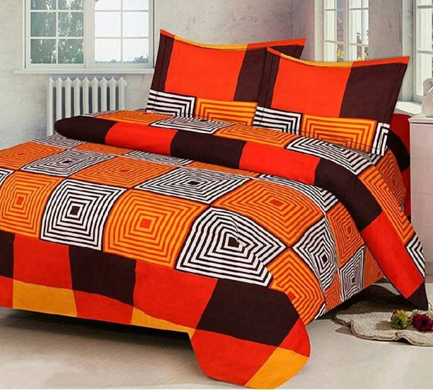 sachin fab Polycotton, Microfiber, Cotton Blend Double Flat 140 TC 3D Printed Bedsheet