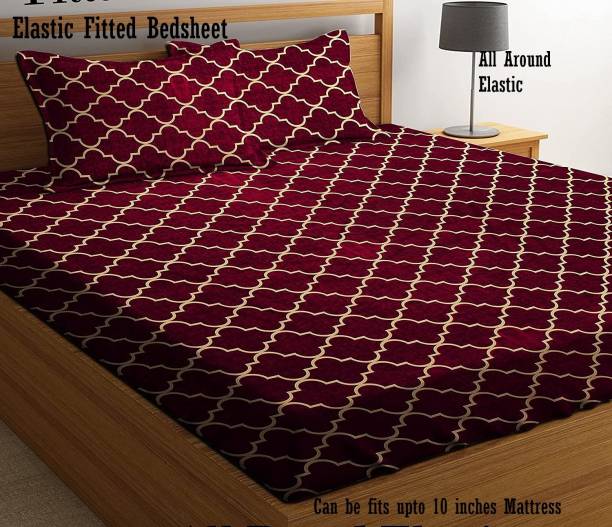 Amrange 210 TC Cotton King Checkered Fitted (Elastic) Bedsheet
