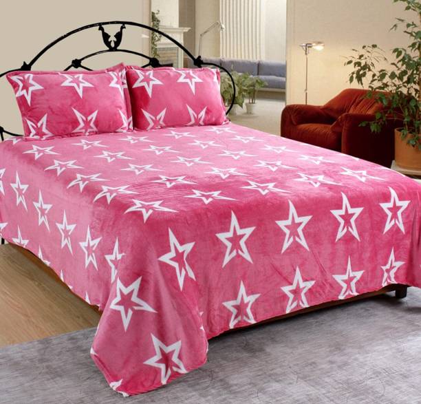 Decent Home Woolen Double Fitted (Elastic) 350 TC Floral Bedsheet