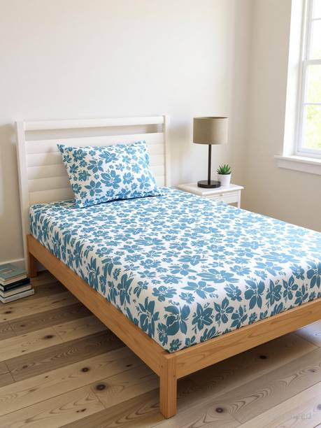 haus & kinder Cotton Single Flat 144 TC Floral 1 Bedsheet with 2 Pillow Covers