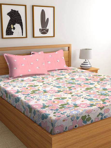 BLUEDOT Microfiber Double Fitted (Elastic) 160 TC Self Design Bedsheet