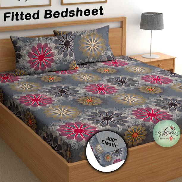 CG Homes 180 TC Cotton Double Printed Fitted (Elastic) Bedsheet