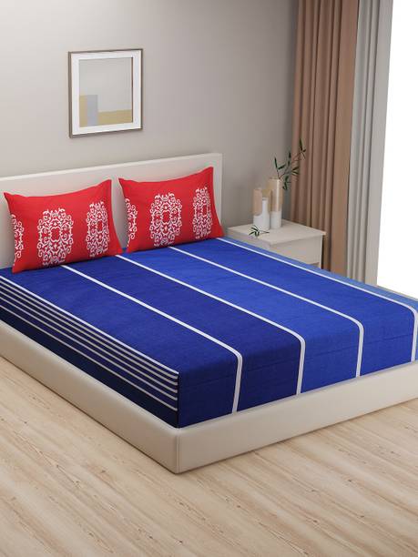 SWAYAM Cotton Double Flat 240 TC Striped Bedsheet