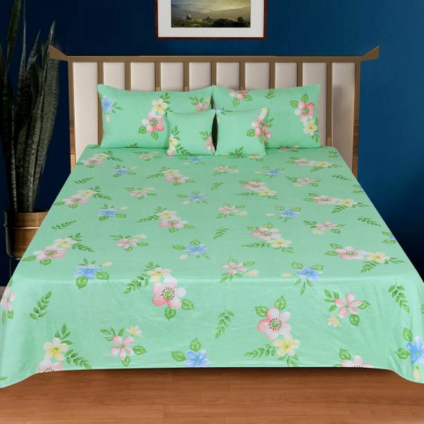 Decorum Cotton Double Flat 180 TC Printed 1 Bedsheet with 2 Pillow Covers, 2 Cushion Covers