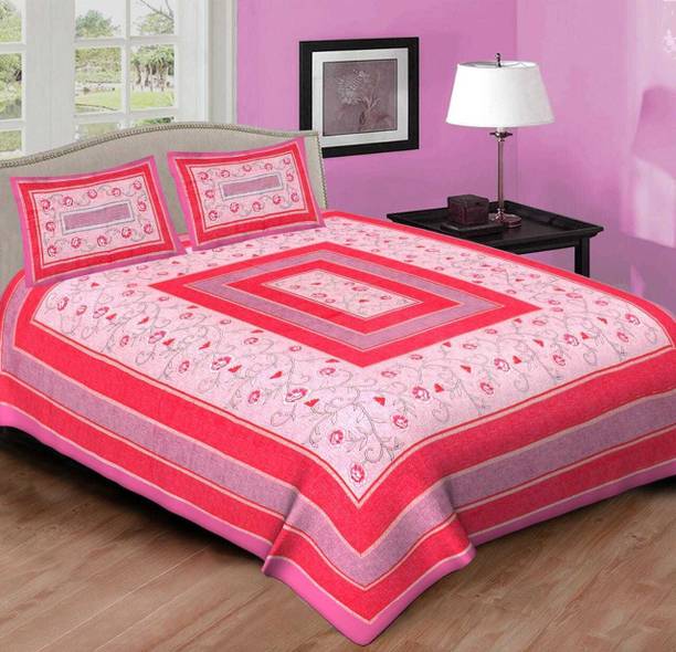 CLOTHSIDE 144 TC Cotton Double Jaipuri Prints Flat Bedsheet