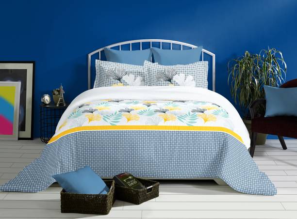 B at B Cotton King Flat 240 TC Motifs 1 Bedsheet with 2 Pillow Covers