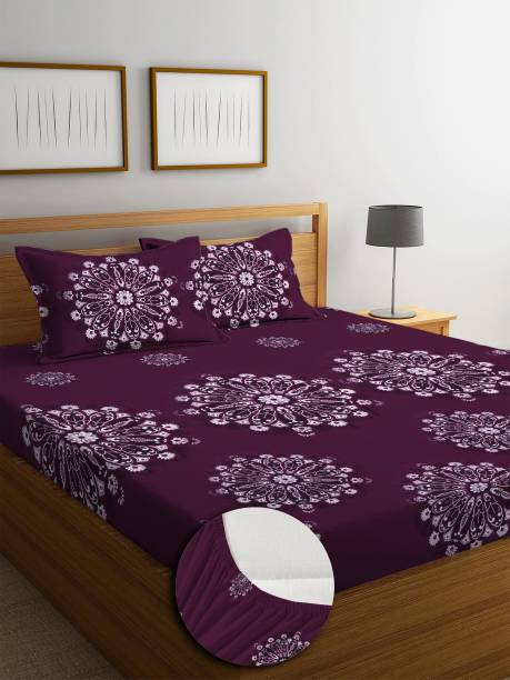 KURRY HOME FURNISHING 250 TC Microfiber Double Floral Fitted (Elastic) Bedsheet