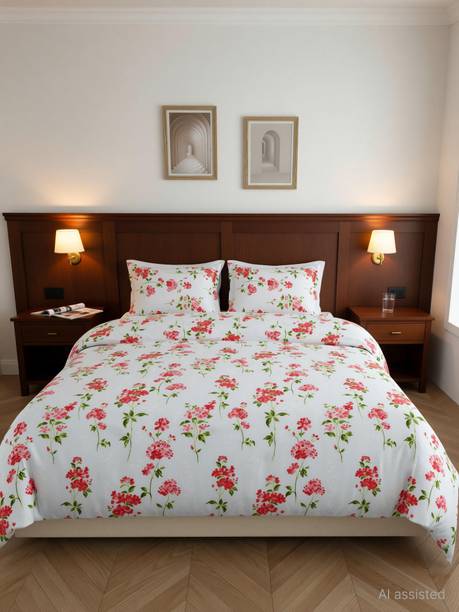 haus & kinder Microfiber Double Flat 200 TC Printed 1 Bedsheet with 2 Pillow Covers