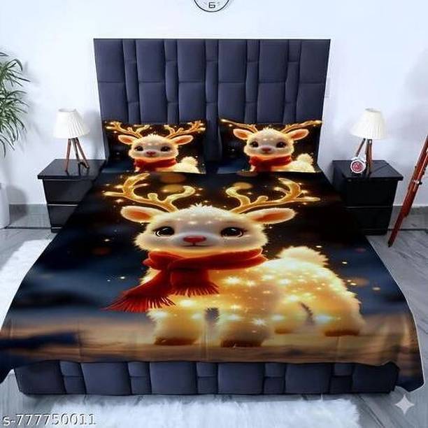 AK INK JET SERVICE Cotton Double Flat 120 TC Animal 1 Bedsheet