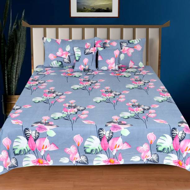 Decorum Cotton Double Flat 180 TC Printed 1 Bedsheet with 2 Pillow Covers, 2 Cushion Covers